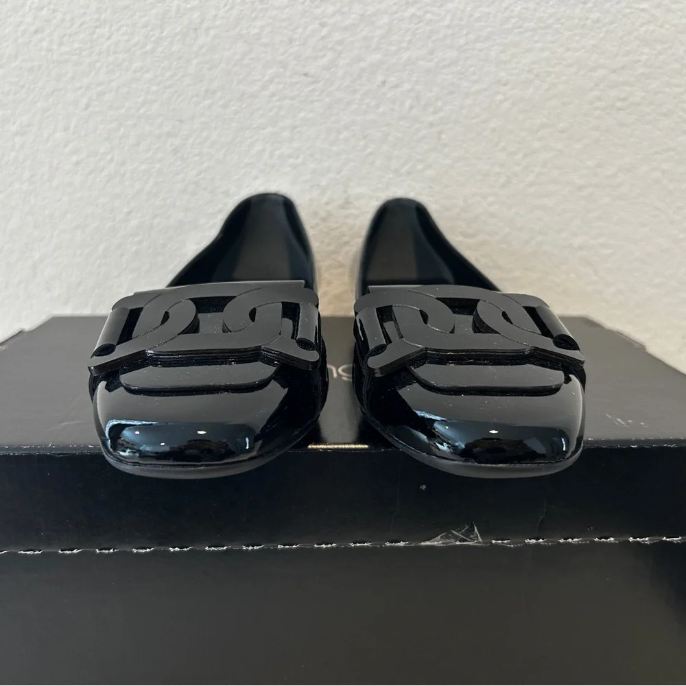 Tod's Link Ballet Flat Black Patent Leather, Size 37, New